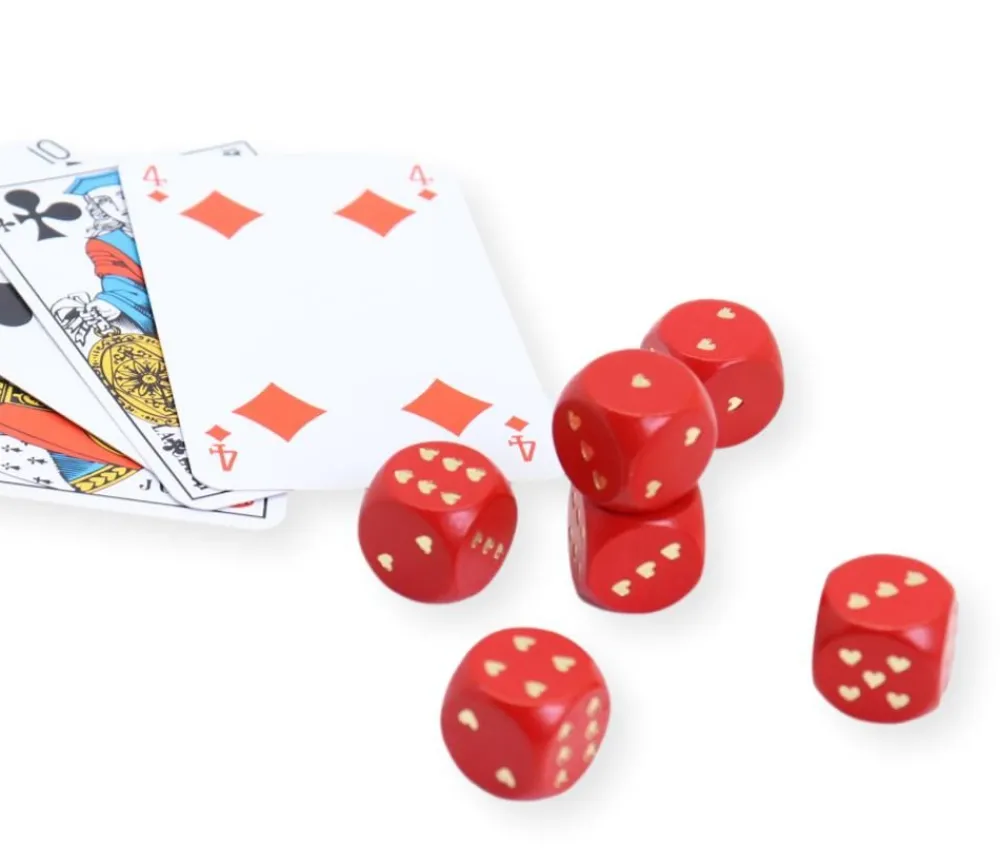 Tout Pour le Jeu Dé en bois rouge avec coeurs dorés 1.6 cm Amour