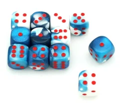 Tout Pour le Jeu Dé mélange glacé nacré bleu-blanc 16 mm points rouge