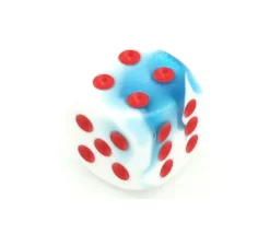 Tout Pour le Jeu Dé mélange glacé nacré bleu-blanc 16 mm points rouge