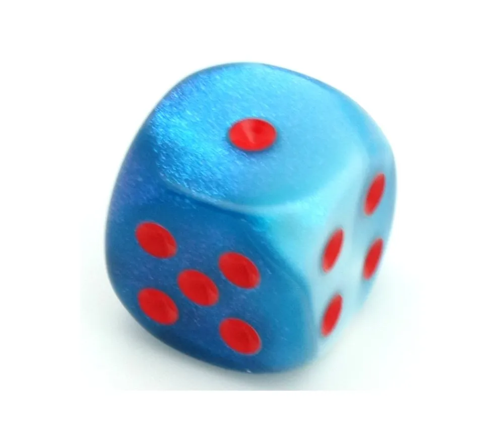 Tout Pour le Jeu Dé mélange glacé nacré bleu-blanc 16 mm points rouge