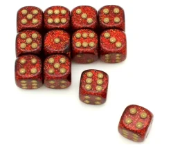 Tout Pour le Jeu Dé rouge pailletté chessex 16 mm points dorés
