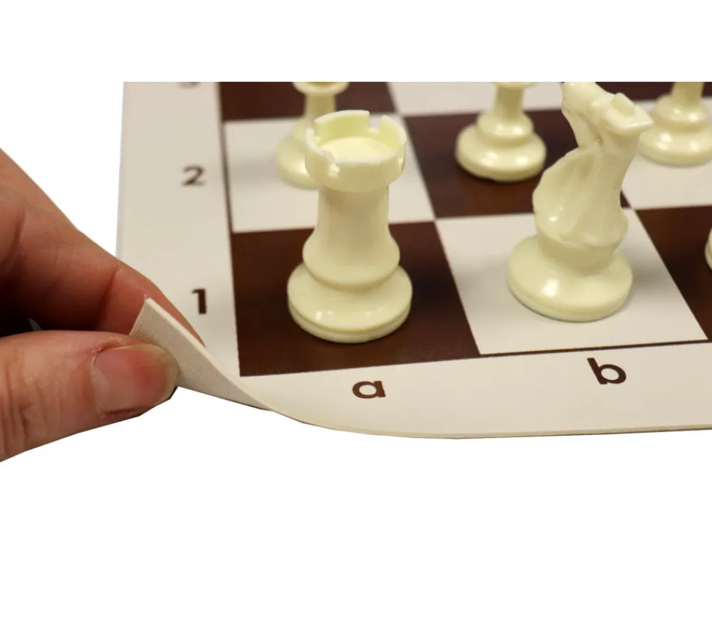 Tout Pour le Jeu Echiquier tapis de jeu roulable 43x43 cm échec marron/blanc