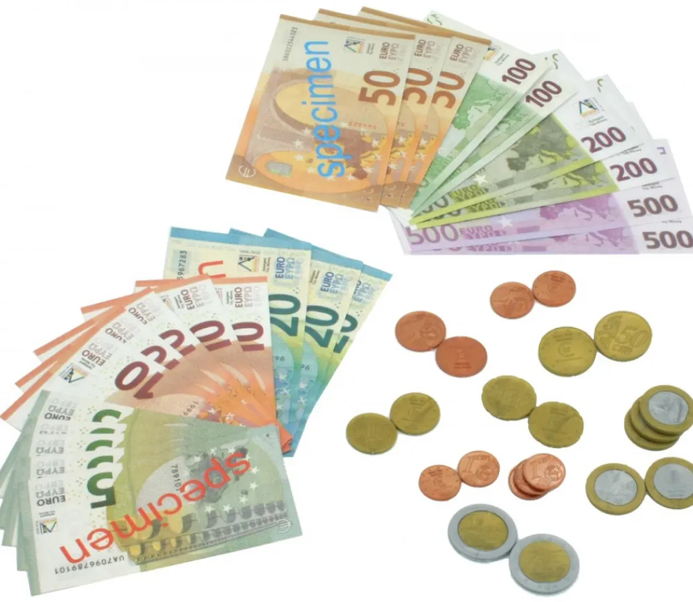 Tout Pour le Jeu Euros factices 44 pièces et billets (22 pièces Re-plastique et 22 billets papier) pour jeux