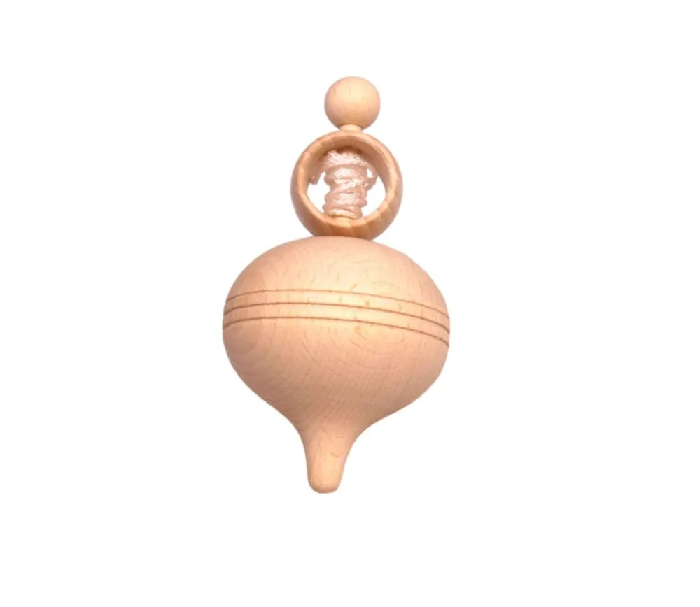 Tout Pour le Jeu Grosse toupie bois brut avec lanceur ficelle 10.7 cm