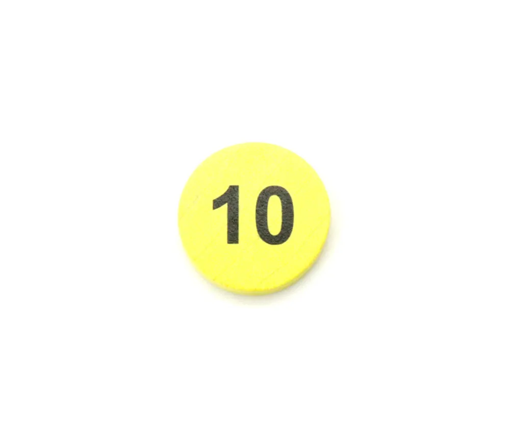 Tout Pour le Jeu Jeton bois numéro 10 rond plat de 21 x 4 mm jaune