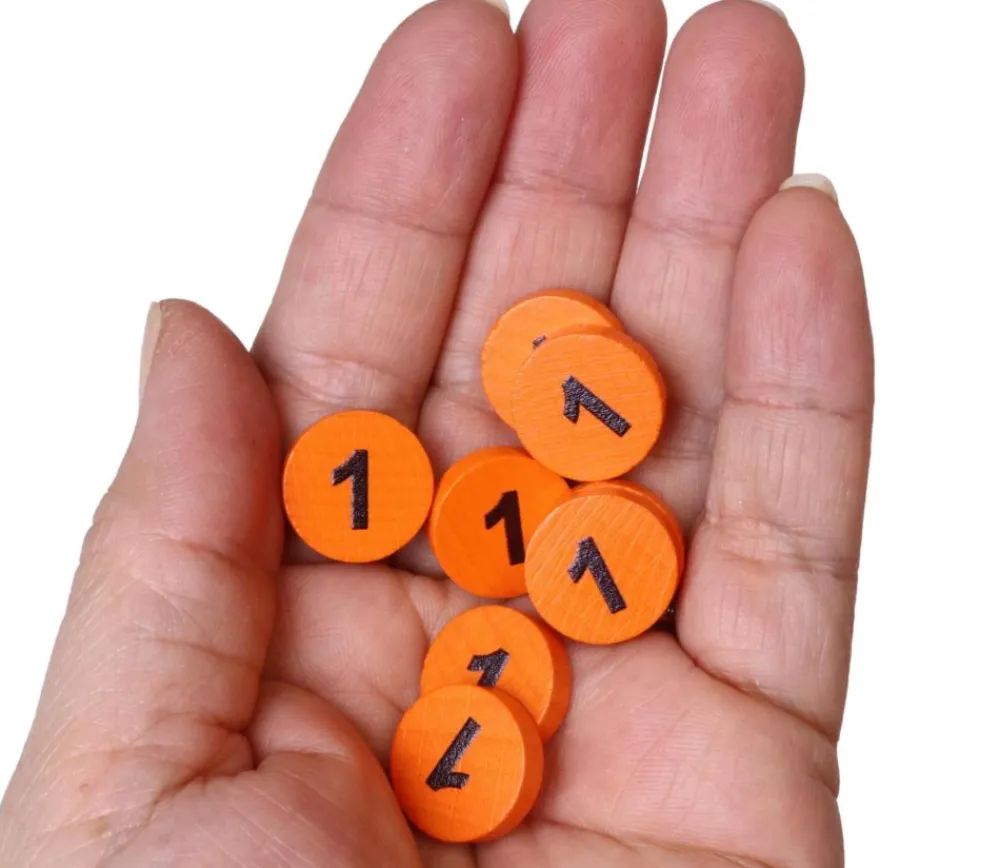 Tout Pour le Jeu Jeton bois numéro 1 rond plat de 15 x 4 mm orange