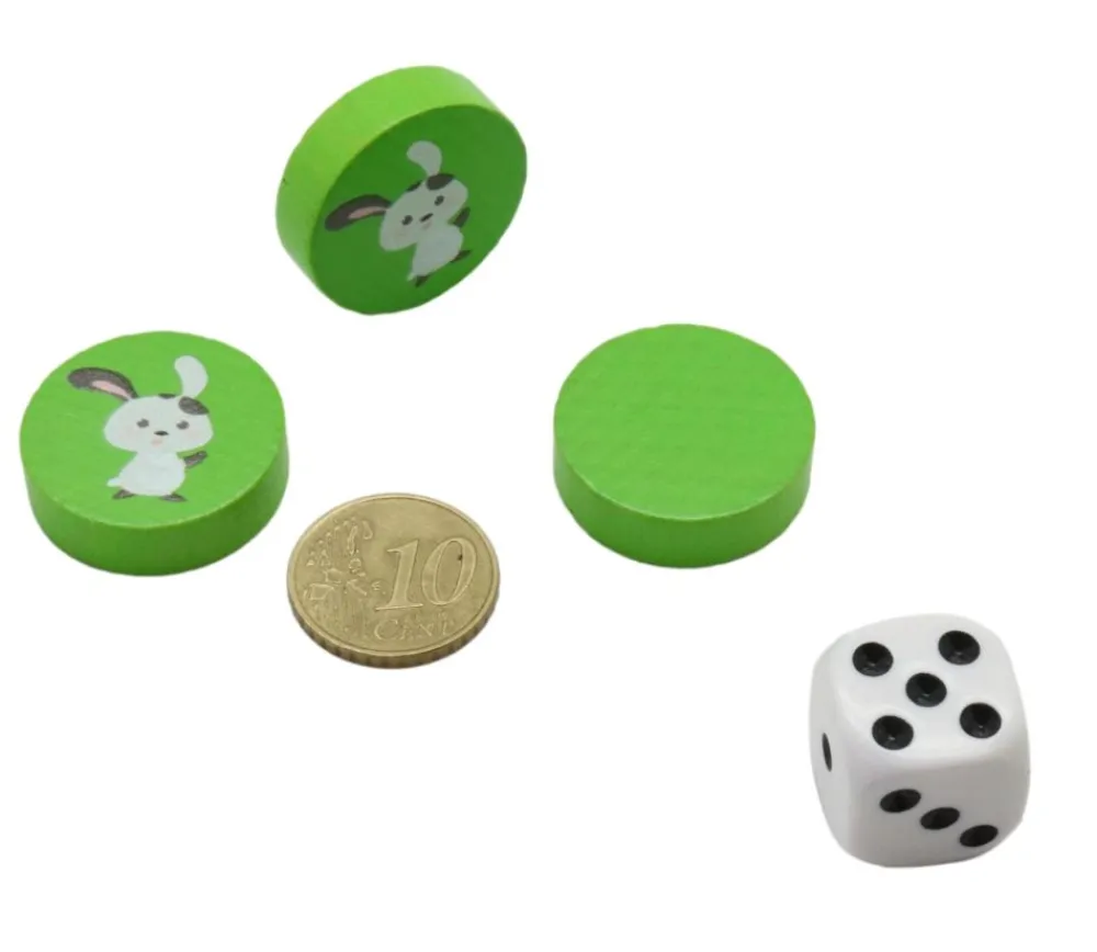 Tout Pour le Jeu Jeton vert lapin blanc en bois 2.5 cm