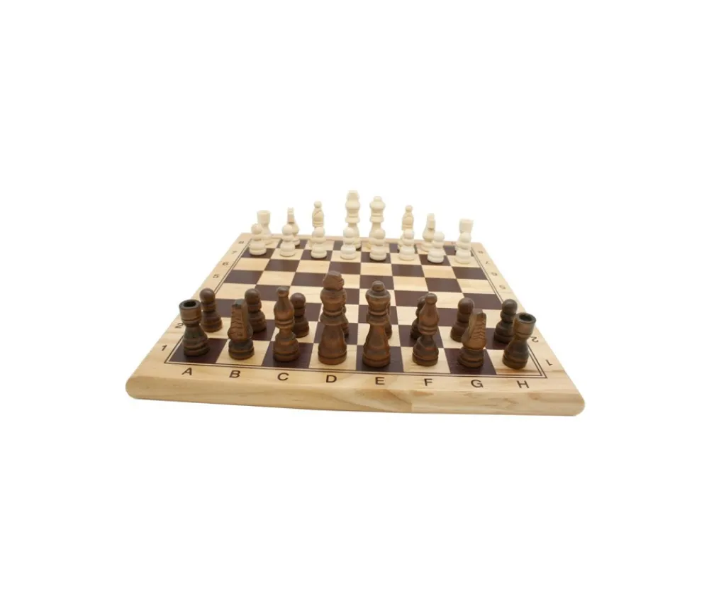 Tout Pour le Jeu Jeu d'échec en bois complet 29 cm : plateau bois épais + 32 Pièces bois