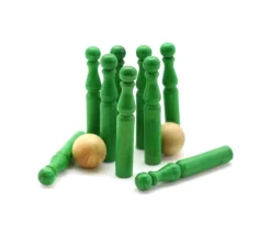 Tout Pour le Jeu Jeu de 9 Mini Quilles bois en vert 6.5 cm + 2 boules