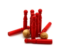 Tout Pour le Jeu Jeu de 9 Mini Quilles bois en rouge 6.5 cm + 2 boules