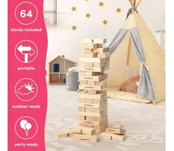 Tout Pour le Jeu Jeu Tour géante équilibre en bois 64 blocs - 74 cm