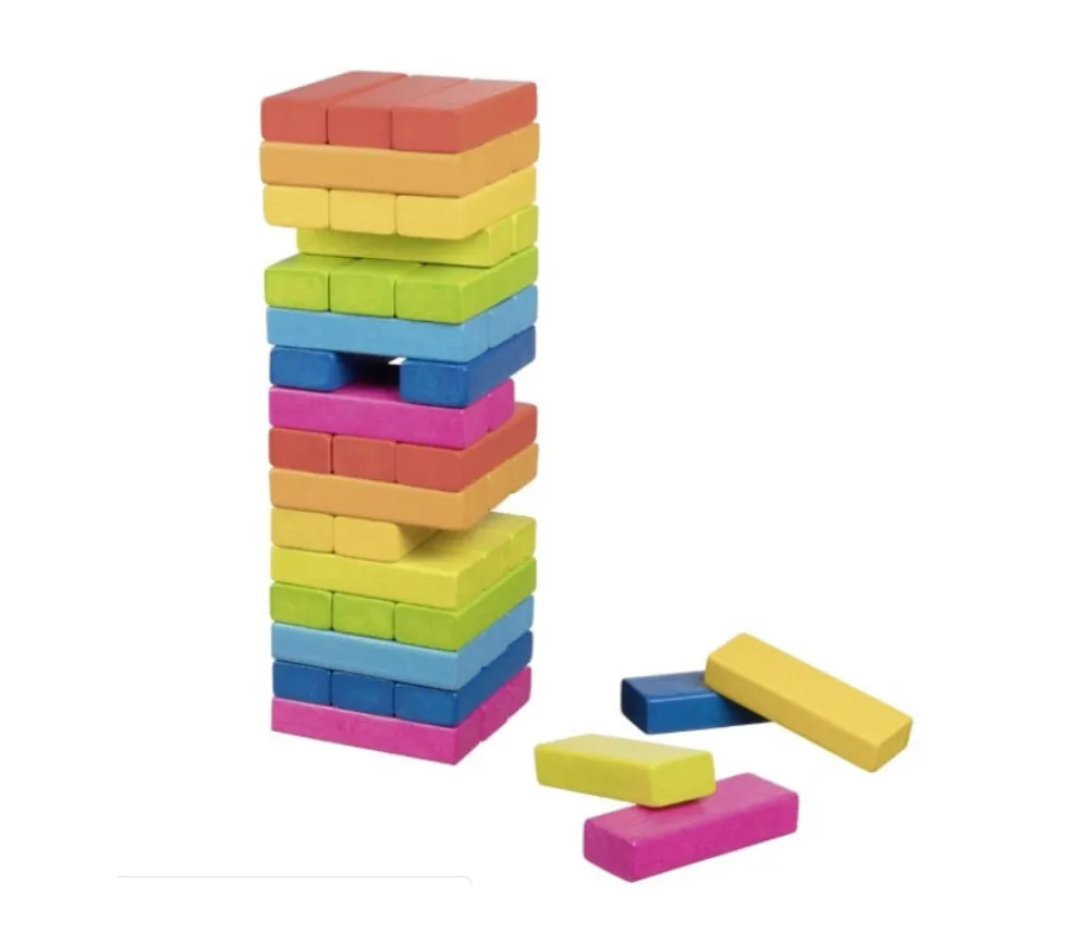 Tout Pour le Jeu Jeu tour équilibre bois Arc en ciel 48 blocs - 24 cm