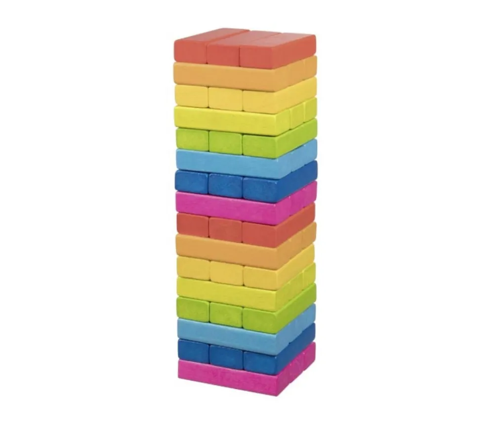 Tout Pour le Jeu Jeu tour équilibre bois Arc en ciel 48 blocs - 24 cm