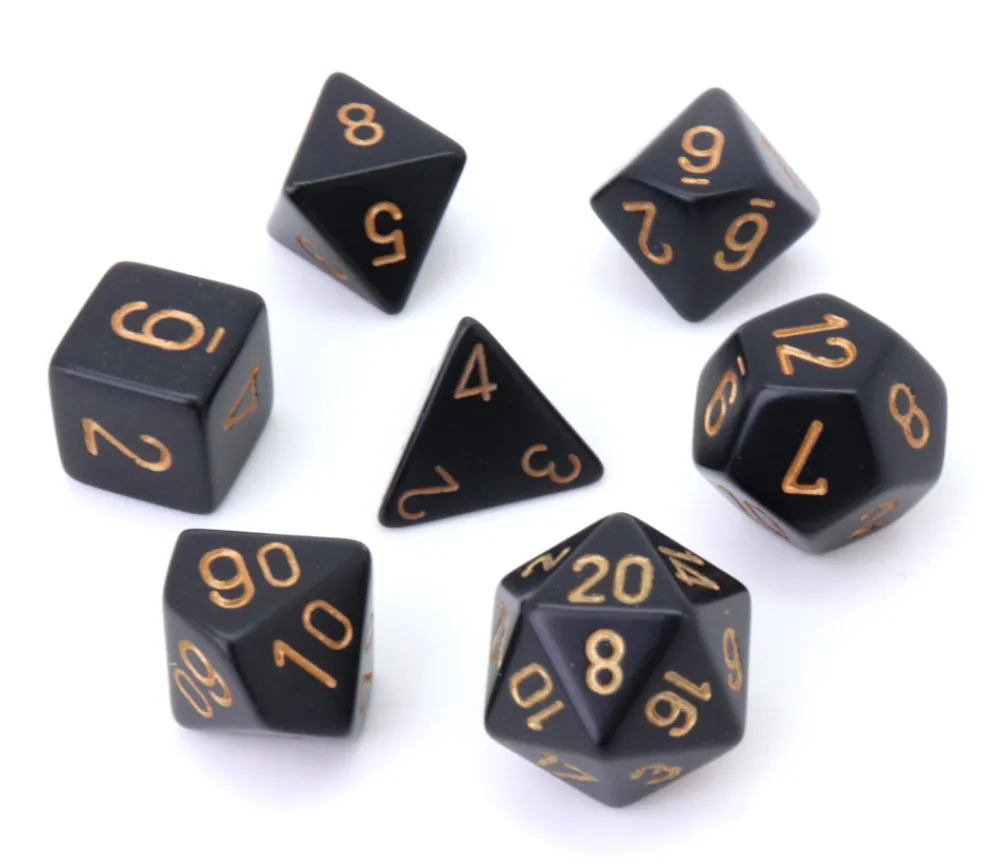 Tout Pour le Jeu Lot 7 dés multi-faces noirs chiffres dorés