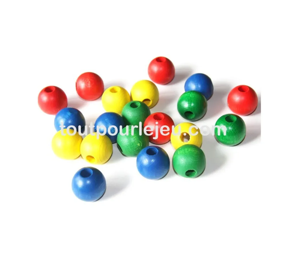 Tout Pour le Jeu Lot 20 Grosses perles boules colorées en bois diamètre 30 mm trou 6 mm