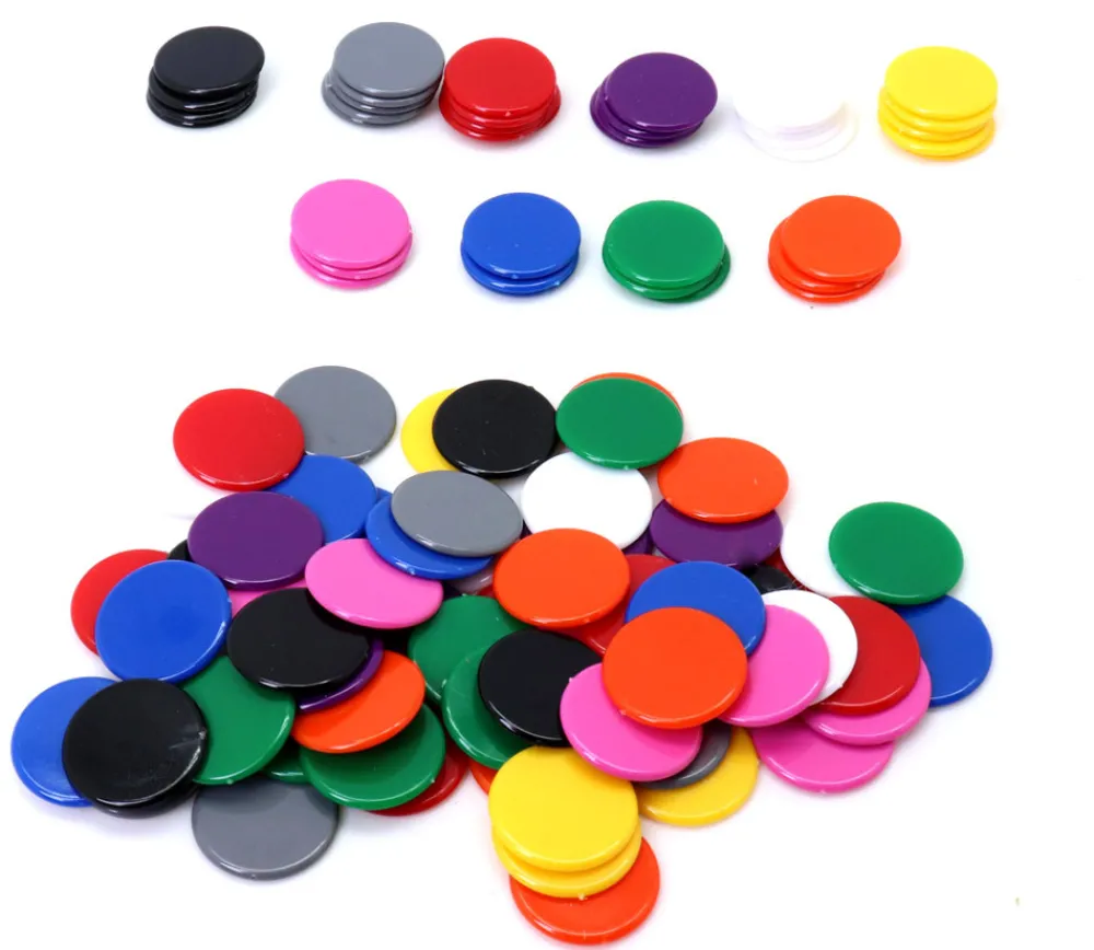 Tout Pour le Jeu Lot 100 jetons plastiques multicolores 2 cm pour jeu - diamètre 20 mm en 10 couleurs