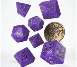 Tout Pour le Jeu Lot 8 pièces The Witcher Dandelion : 7 dés violet doré + 1 pièce métal