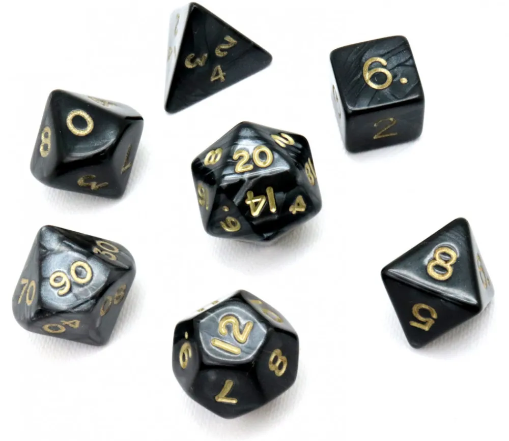 Tout Pour le Jeu Lot de 7 dés nacrés NOIR multi-faces