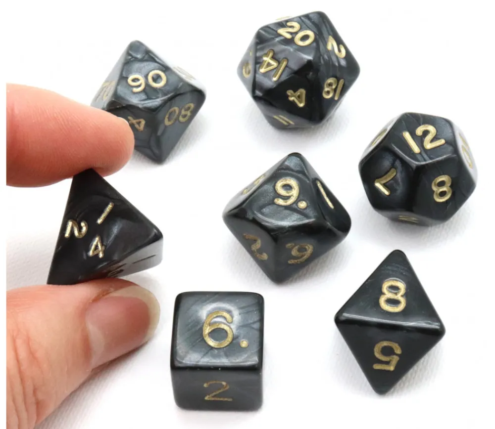Tout Pour le Jeu Lot de 7 dés nacrés NOIR multi-faces