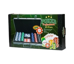 Tout Pour le Jeu Mallette de Poker avec 300 jetons , 2 jeux de Cartes, 5 dés