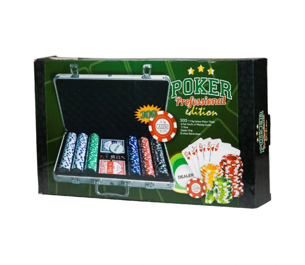 Tout Pour le Jeu Mallette de Poker avec 300 jetons , 2 jeux de Cartes, 5 dés