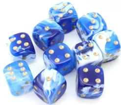 Tout Pour le Jeu Mini Dé marbré bleu 12 mm points dorés