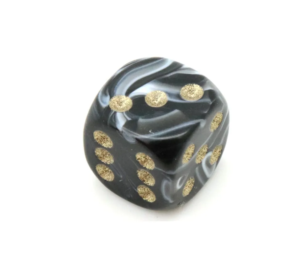 Tout Pour le Jeu Mini Dé marbré noir 12 mm points dorés