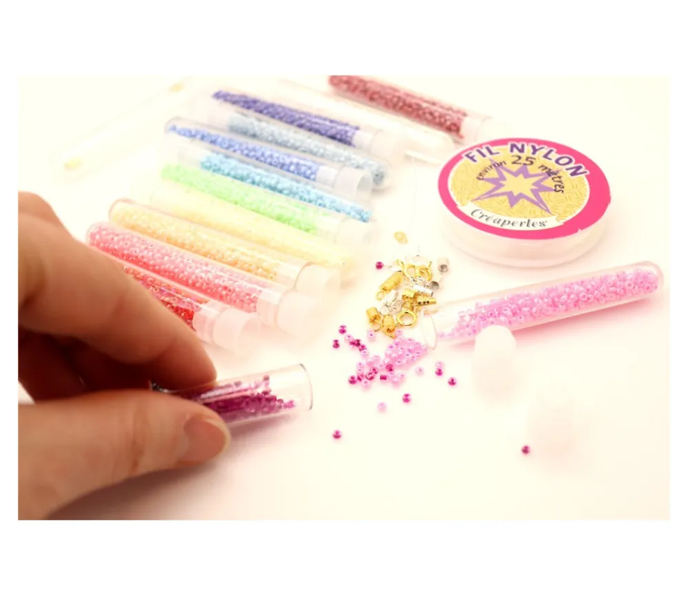 Tout Pour le Jeu Mini perles rocailles - 15 tubes de couleurs + apprêts