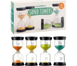 Tout Pour le Jeu Pack 4 sabliers 1, 3, 5,10 minutes - 10 cm de haut - 4 cm de diamètre super lisible