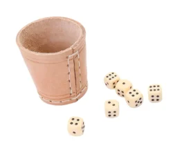 Tout Pour le Jeu Petit Gobelet en cuir naturel avec 5 dés