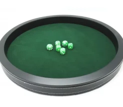 Tout Pour le Jeu Piste de dés luxe verte et noire 40 cm tour imitation cuir avec 5 dés
