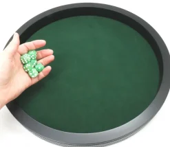 Tout Pour le Jeu Piste de dés luxe verte et noire 40 cm tour imitation cuir avec 5 dés