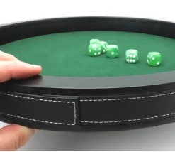 Tout Pour le Jeu Piste de dés luxe verte et noire 40 cm tour imitation cuir avec 5 dés