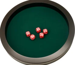 Tout Pour le Jeu Piste de dés PRESTIGE 36 cm verte et noire tour cuir avec 5 dés