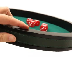 Tout Pour le Jeu Piste de dés PRESTIGE 36 cm verte et noire tour cuir avec 5 dés