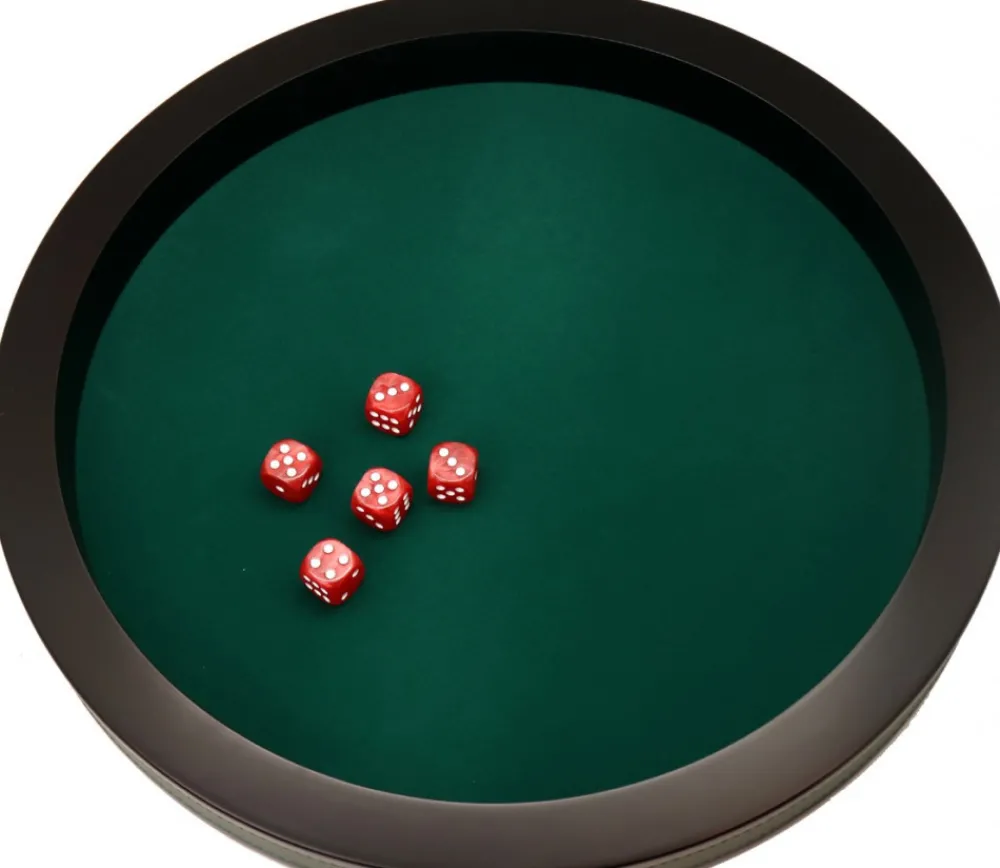Tout Pour le Jeu Piste de dés PRESTIGE 43 cm verte et noire tour cuir avec 5 dés de jeux
