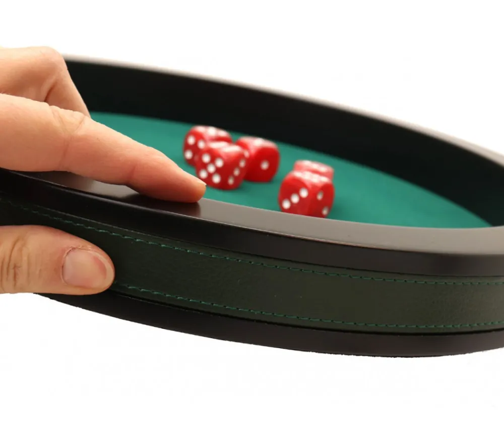 Tout Pour le Jeu Piste de dés PRESTIGE 43 cm verte et noire tour cuir avec 5 dés de jeux
