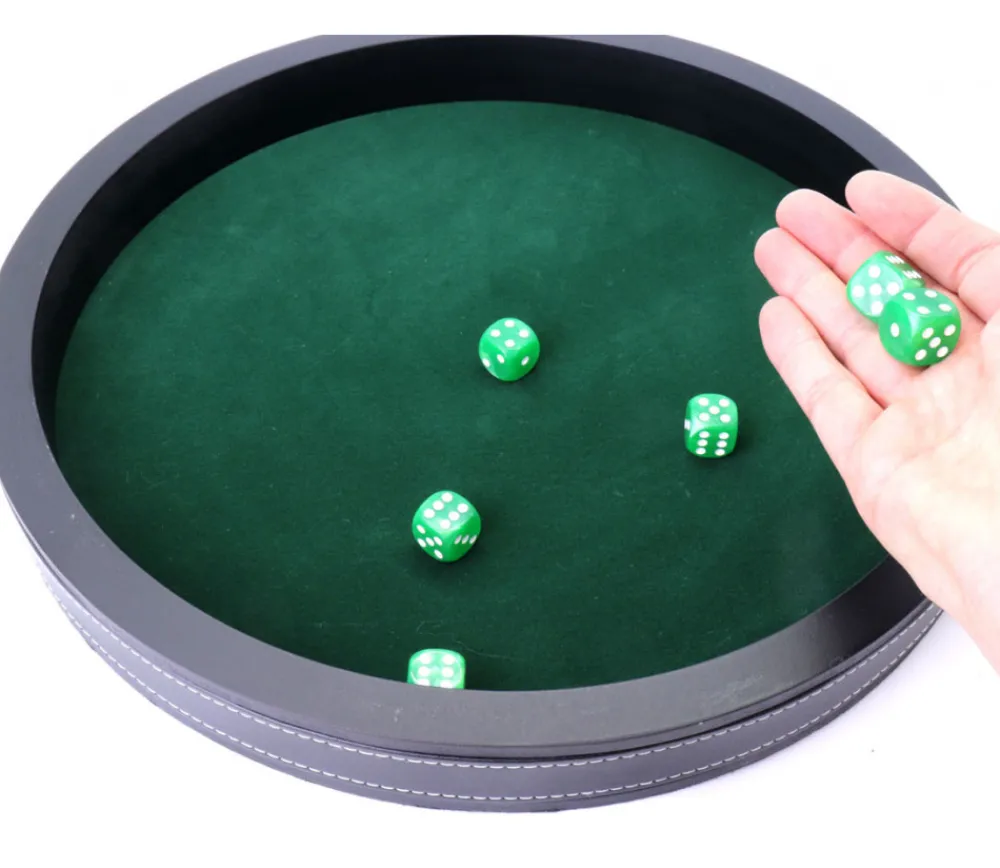Tout Pour le Jeu Piste dés 34 cm noire et verte tour tissu cuir avec 5 dés