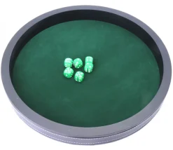 Tout Pour le Jeu Piste dés 34 cm noire et verte tour tissu cuir avec 5 dés