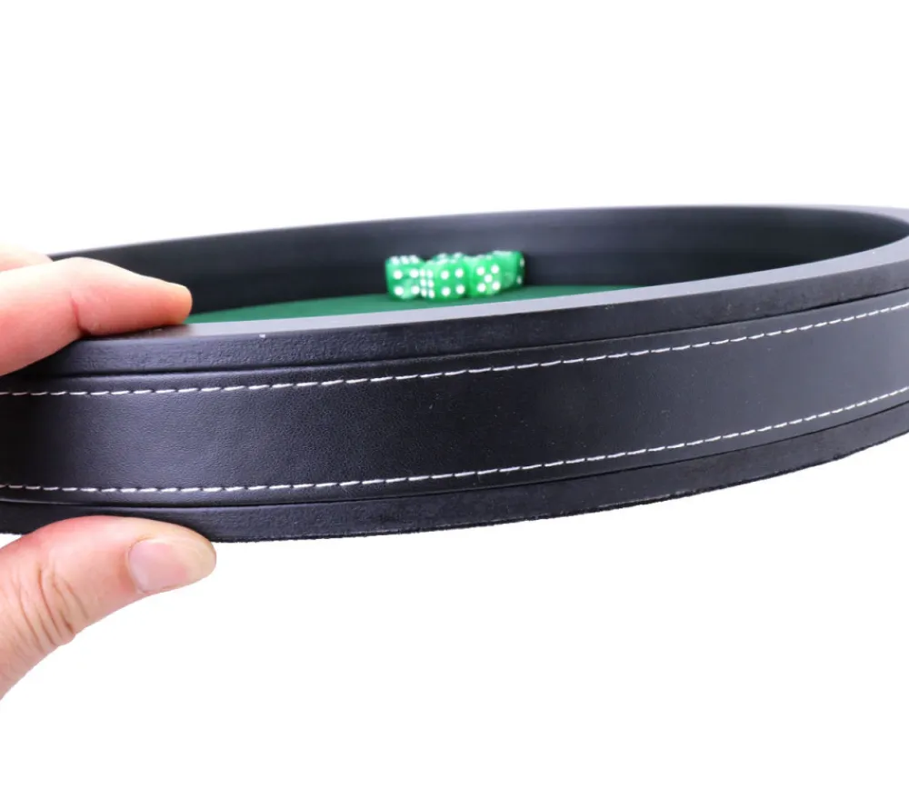 Tout Pour le Jeu Piste dés 34 cm noire et verte tour tissu cuir avec 5 dés