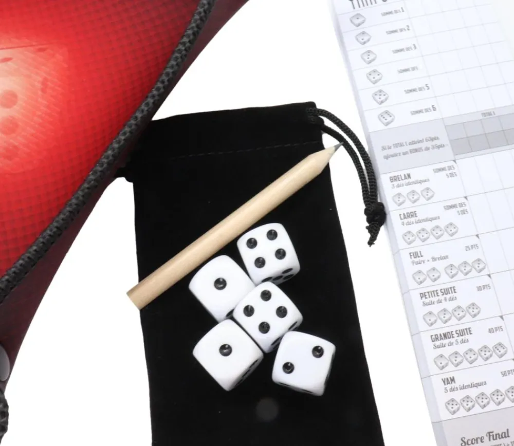 Tout Pour le Jeu Piste jeu de Yams avec 5 dés, bloc score et crayon