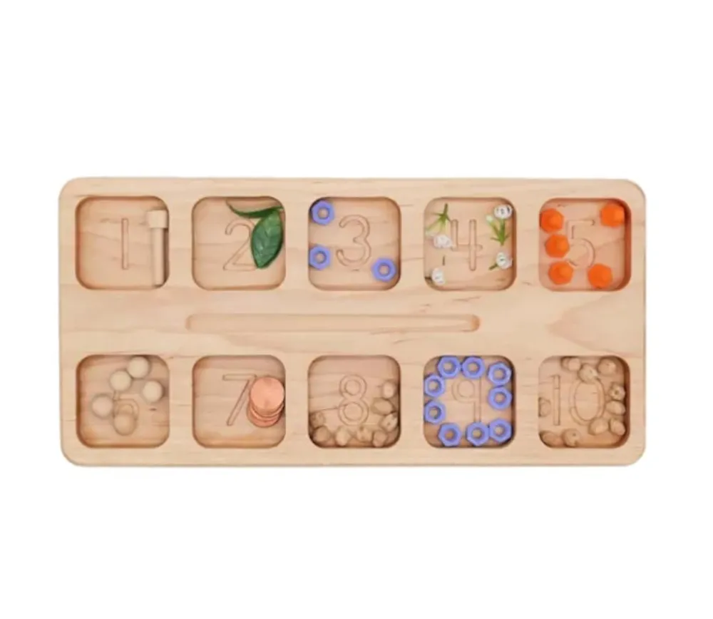 Tout Pour le Jeu Plateau bois massif de 10 compartiments de 1 à 10 - Math Montessori
