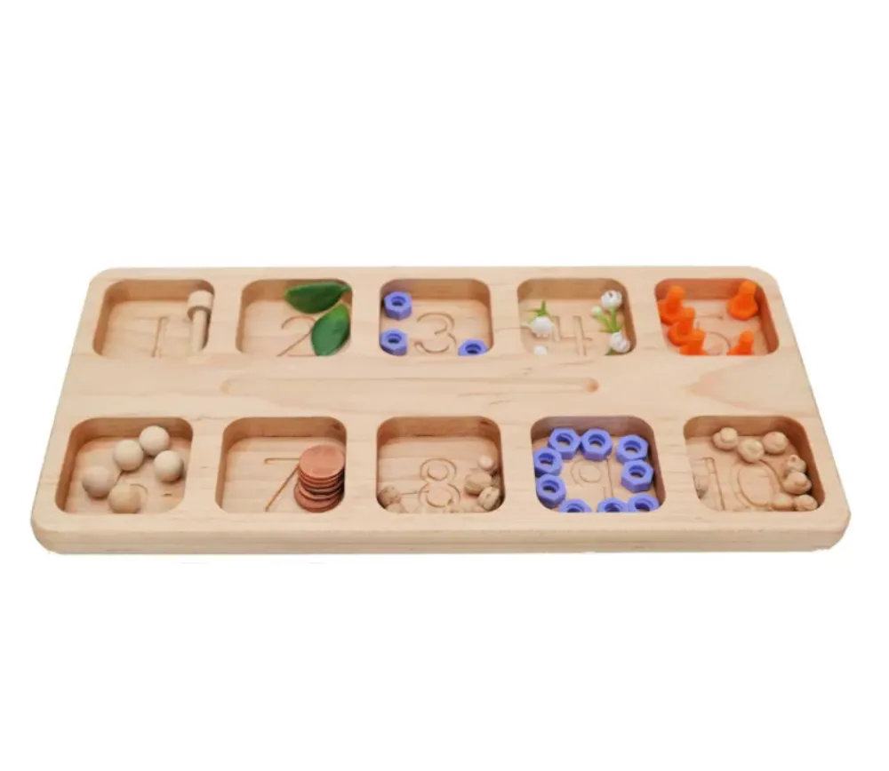 Tout Pour le Jeu Plateau bois massif de 10 compartiments de 1 à 10 - Math Montessori