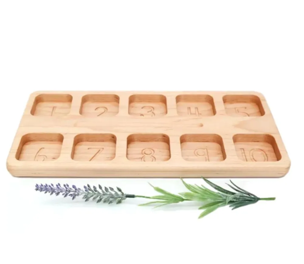 Tout Pour le Jeu Plateau bois massif de 10 compartiments de 1 à 10 - Math Montessori