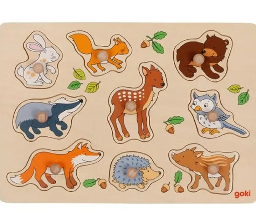 Tout Pour le Jeu Puzzle bois Animaux de la Forêt 9 pièces à boutons à encastrer
