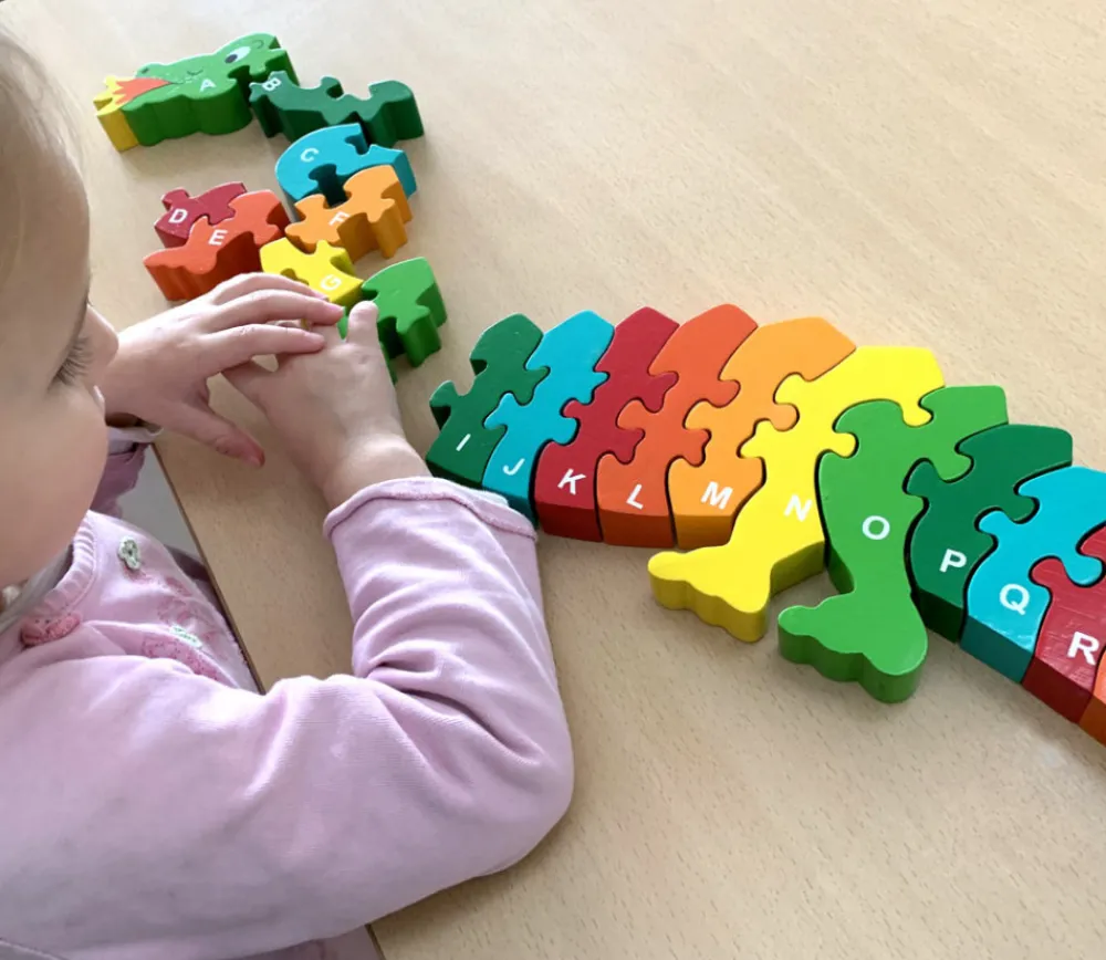 Tout Pour le Jeu Puzzle bois dragon alphabet 26 pièces A à Z - commerce équitable