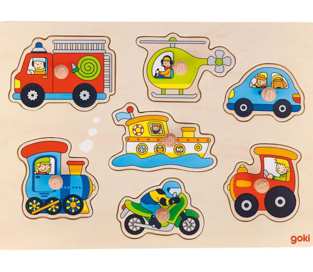 Tout Pour le Jeu Puzzle en bois à boutons 7 véhicules à encastrer