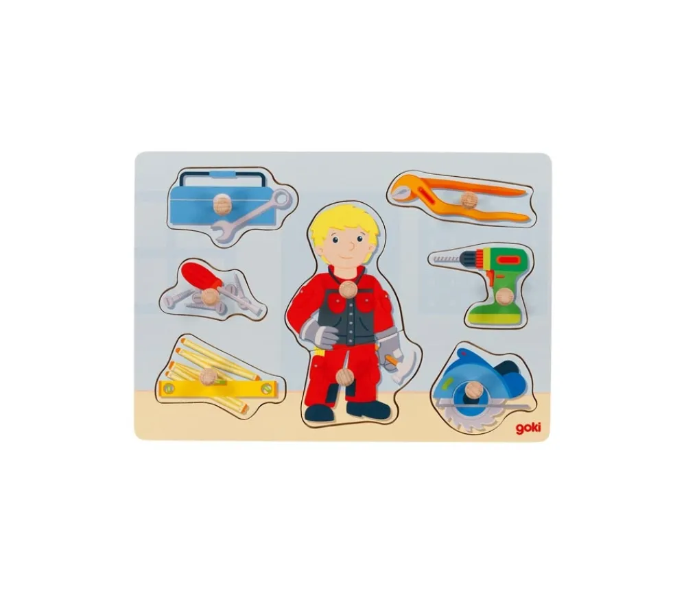 Tout Pour le Jeu Puzzle en bois à boutons le bricoleur et ses outils à encastrer