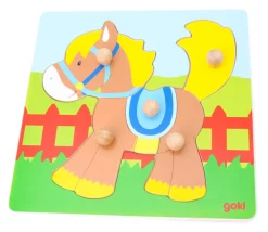 Tout Pour le Jeu Puzzle en bois à encastrer - Poney avec 5 pièces à boutons