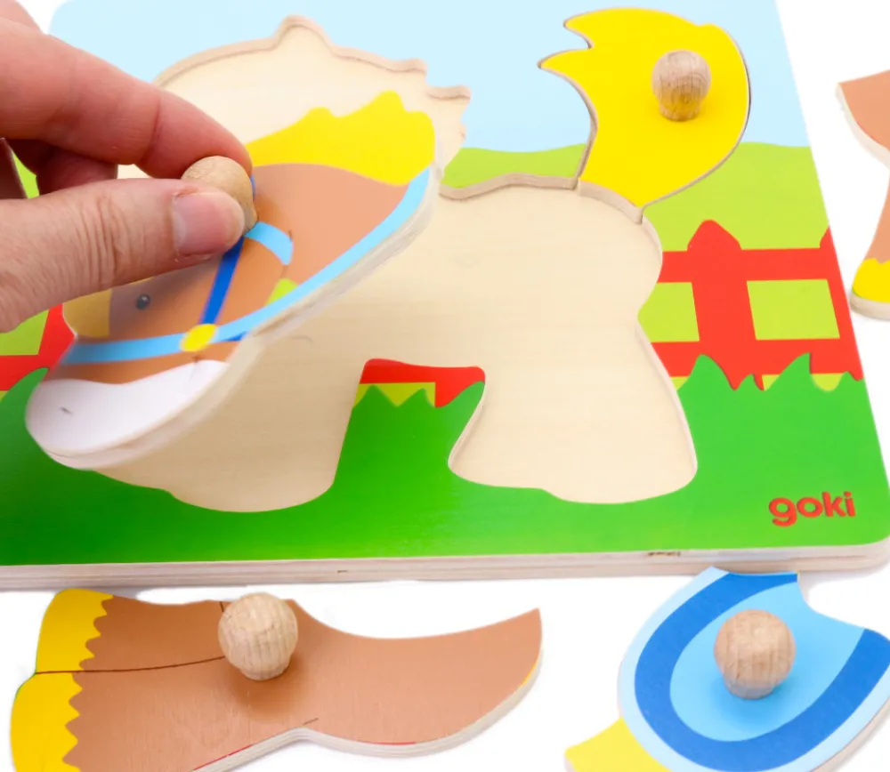 Tout Pour le Jeu Puzzle en bois à encastrer - Poney avec 5 pièces à boutons
